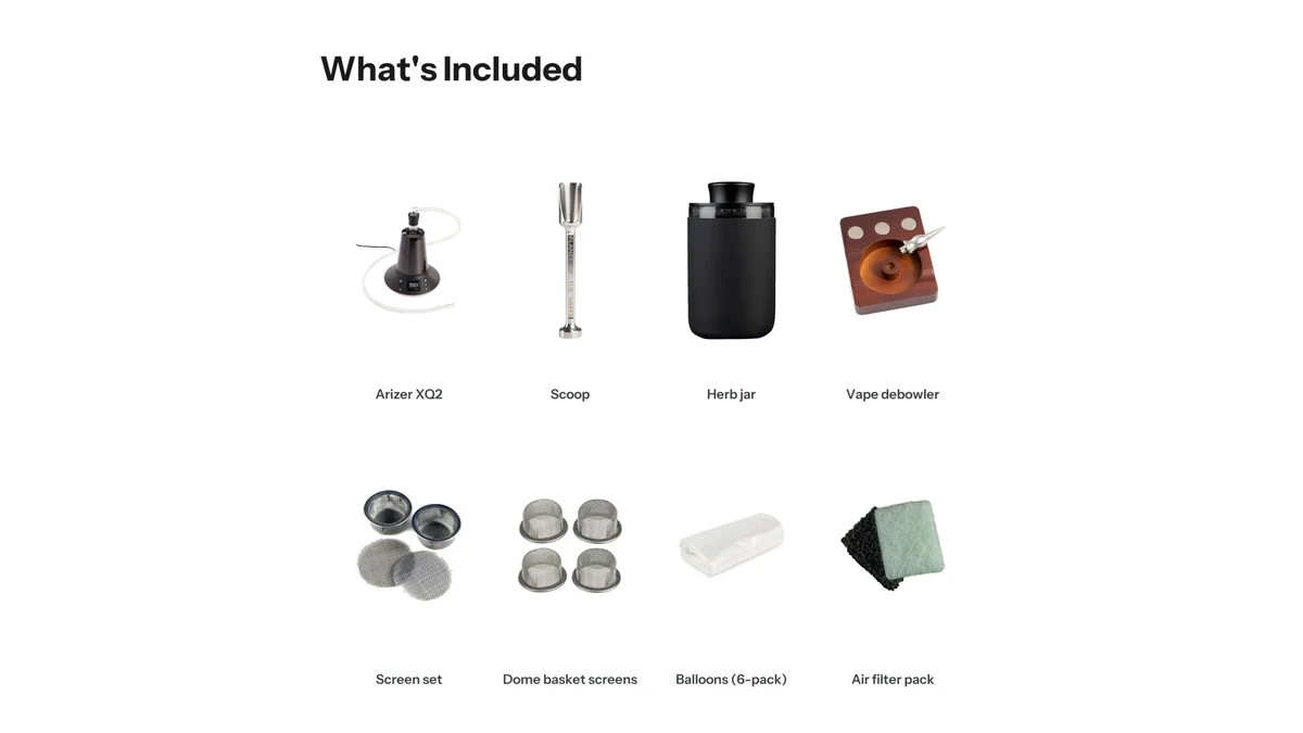Studio flatlay photograph showing complete boxed contents of authentic desktop vaporiser