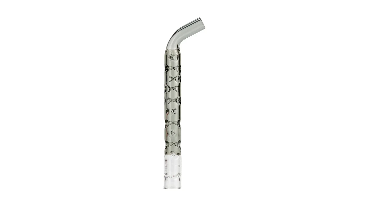Authentic borosilicate glass cooling stem accessory on clean studio background