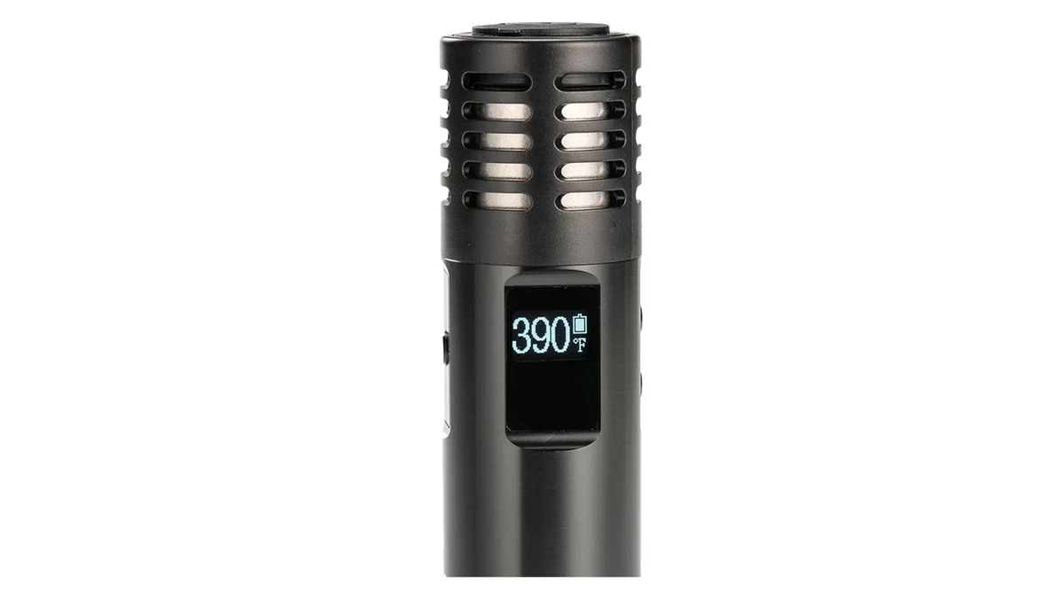 Close-up of precision anodized aluminum vaporiser showing technical temperature controls