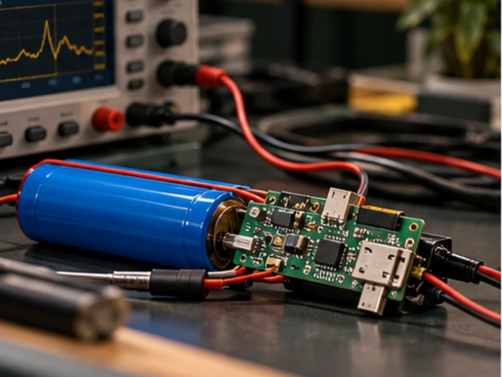 Electronics bench measuring battery power and current