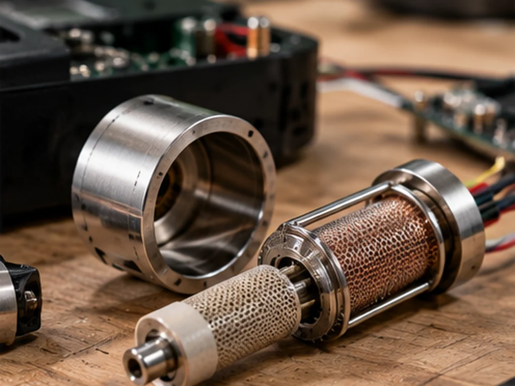 Metal air heater and chamber components on a workbench