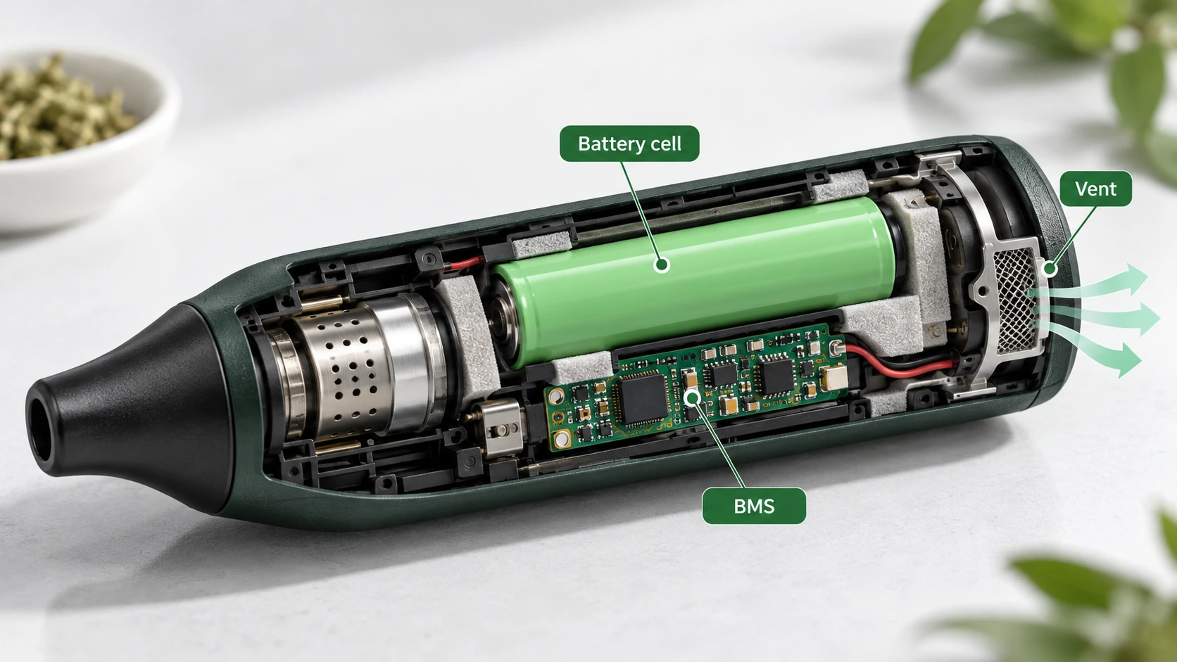 Illustrative internal components of a portable electronic heating device