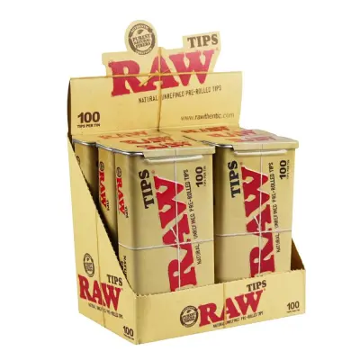 Raw Unrefined 100 Pre-Rolled Tips (6Tins/Display)