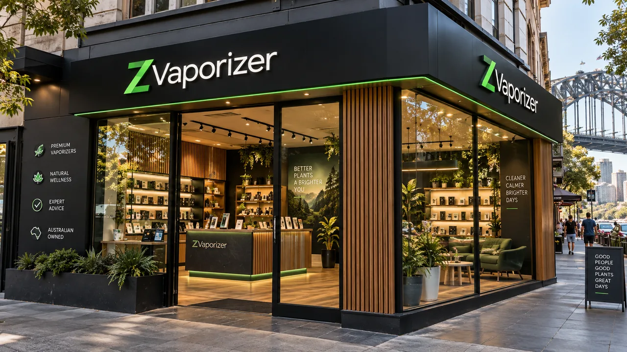 ZVaporizer branded storefront with glass windows and timber detailing